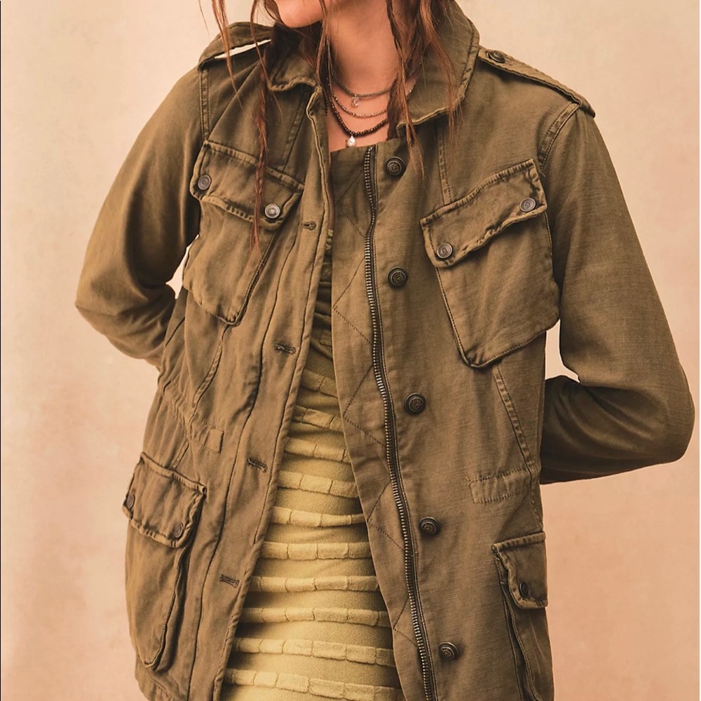 FREE PEOPLE NOT YOUR BROTHERS SURPLUS GREEN MILITARY UTILITY OVERSIZED JACKET